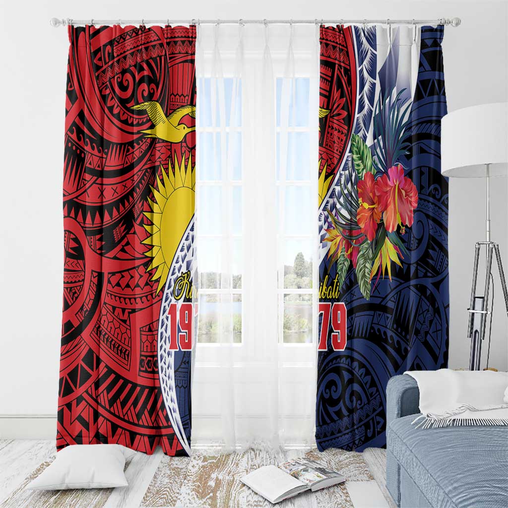 Flag of Kiribati Polynesian Pattern Window Curtain Est 1979 With Tropical Flowers