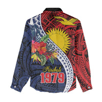 Flag of Kiribati Polynesian Pattern Women Casual Shirt Est 1979 With Tropical Flowers