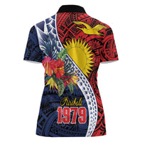 Flag of Kiribati Polynesian Pattern Women Polo Shirt Est 1979 With Tropical Flowers