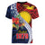 Flag of Kiribati Polynesian Pattern Women V-Neck T-Shirt Est 1979 With Tropical Flowers