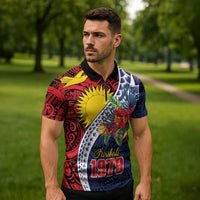 Flag of Kiribati Polynesian Pattern Zipper Polo Shirt Est 1979 With Tropical Flowers - Polynesian Pride