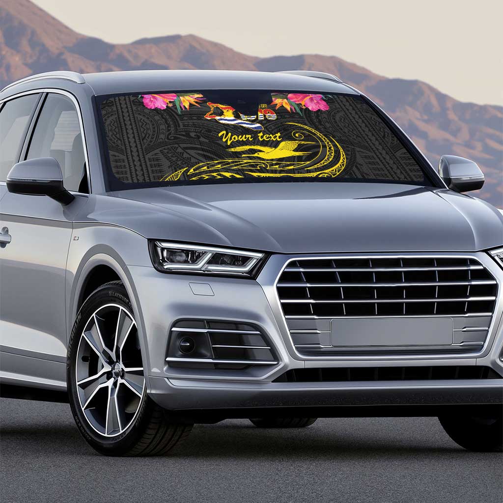 Kiribati Independence Day Personalised Auto Sun Shade Gold Frigatebird with Polynesian Pattern - Polynesian Pride