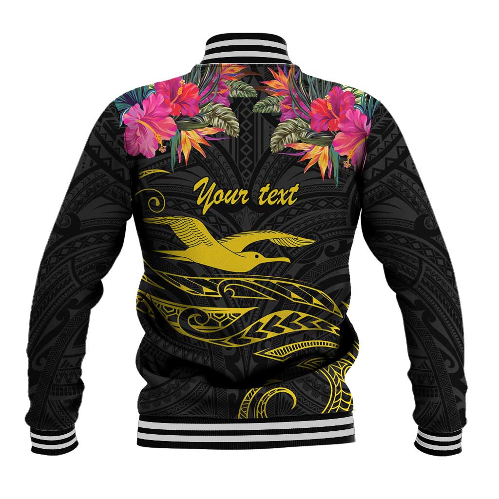 Kiribati Independence Day Personalised Baseball Jacket Gold Frigatebird with Polynesian Pattern