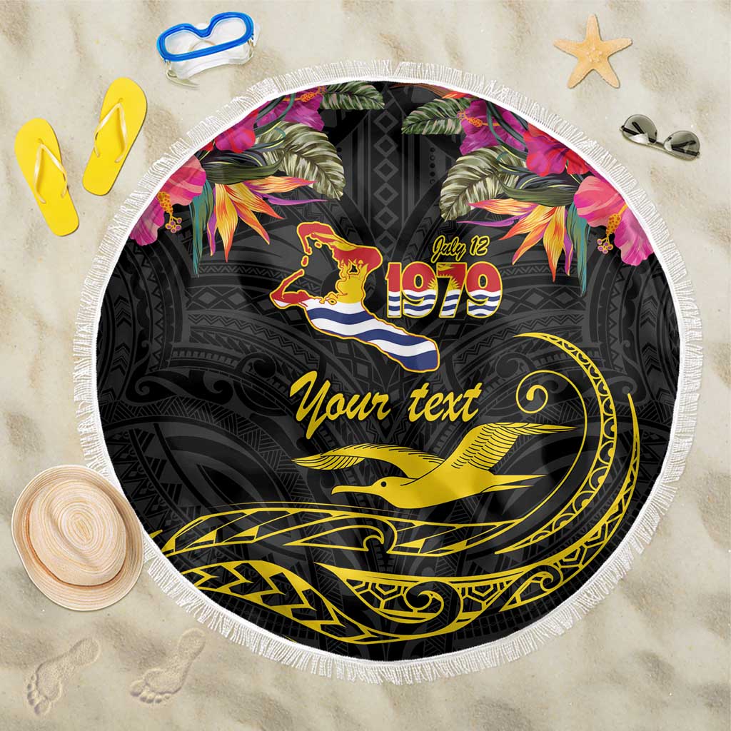 Kiribati Independence Day Personalised Beach Blanket Gold Frigatebird with Polynesian Pattern