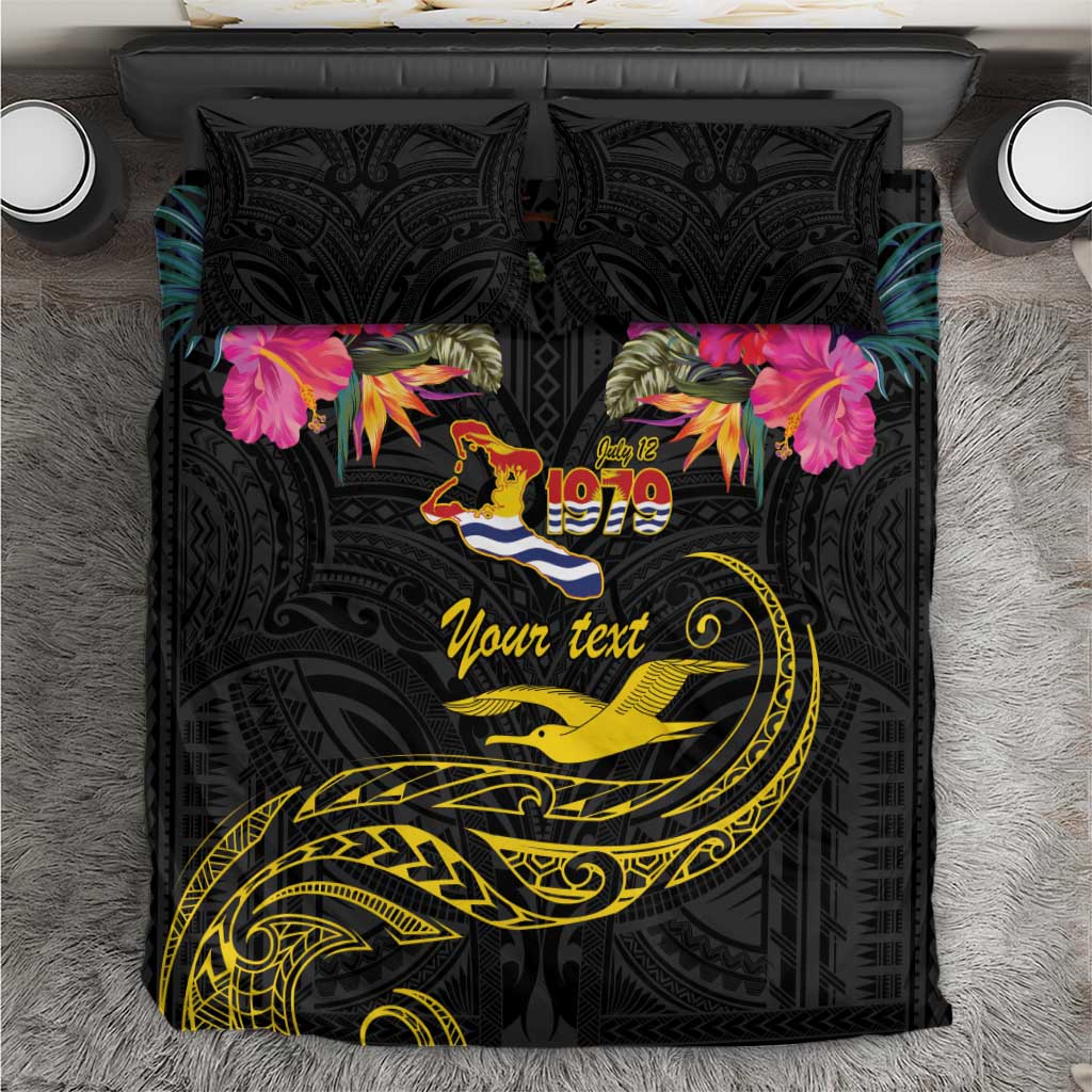 Kiribati Independence Day Personalised Bedding Set Gold Frigatebird with Polynesian Pattern