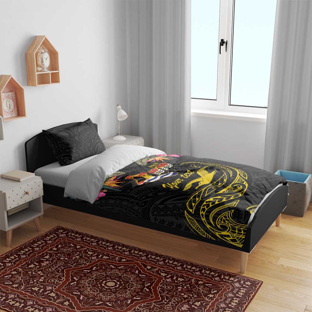 Kiribati Independence Day Personalised Bedding Set Gold Frigatebird with Polynesian Pattern