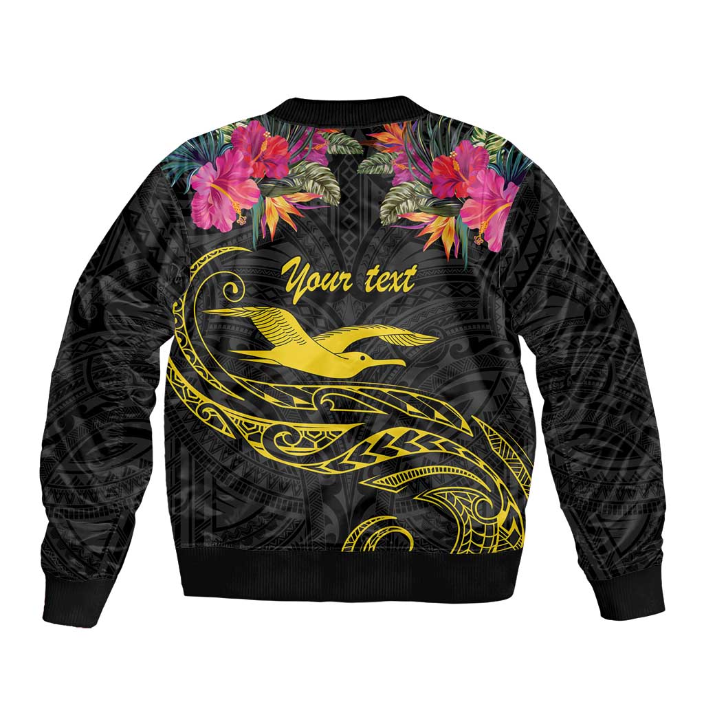 Kiribati Independence Day Personalised Bomber Jacket Gold Frigatebird with Polynesian Pattern