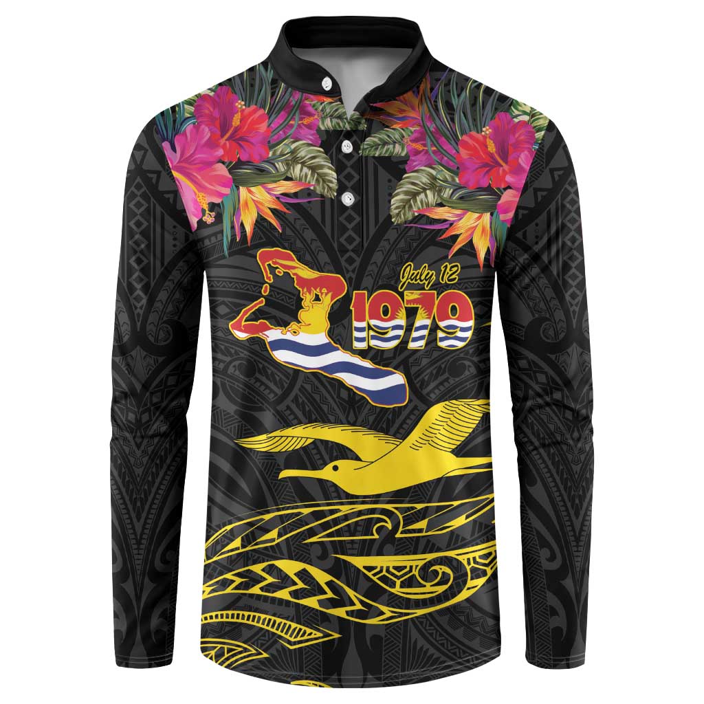 Kiribati Independence Day Personalised Button Sweatshirt Gold Frigatebird with Polynesian Pattern