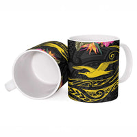 Kiribati Independence Day Personalised Ceramic Mug Gold Frigatebird with Polynesian Pattern - Polynesian Pride