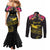 Kiribati Independence Day Personalised Couples Matching Mermaid Dress and Long Sleeve Button Shirt Gold Frigatebird with Polynesian Pattern