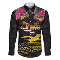 Kiribati Independence Day Personalised Family Matching Long Sleeve Bodycon Dress and Hawaiian Shirt Gold Frigatebird with Polynesian Pattern