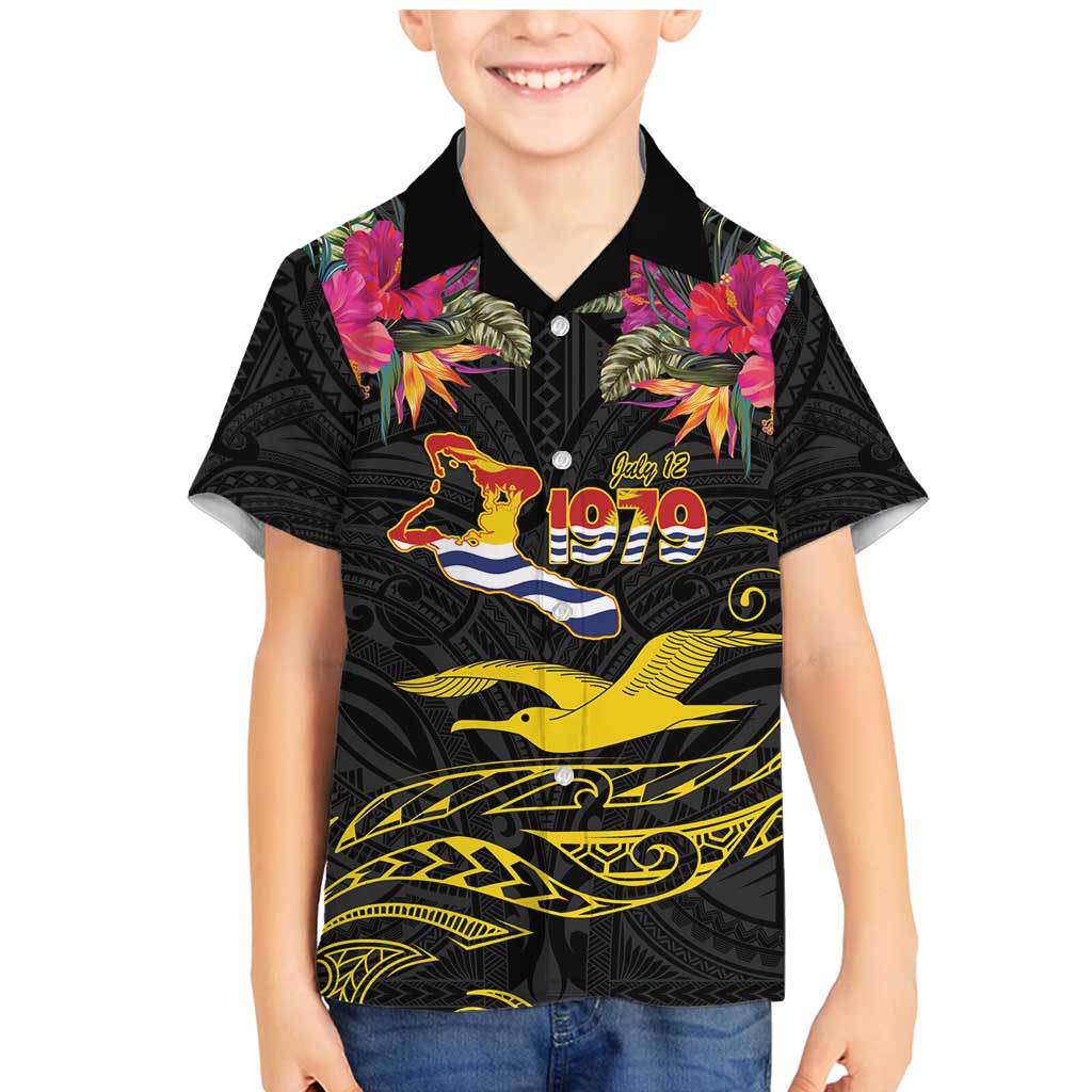 Kiribati Independence Day Personalised Family Matching Mermaid Dress and Hawaiian Shirt Gold Frigatebird with Polynesian Pattern