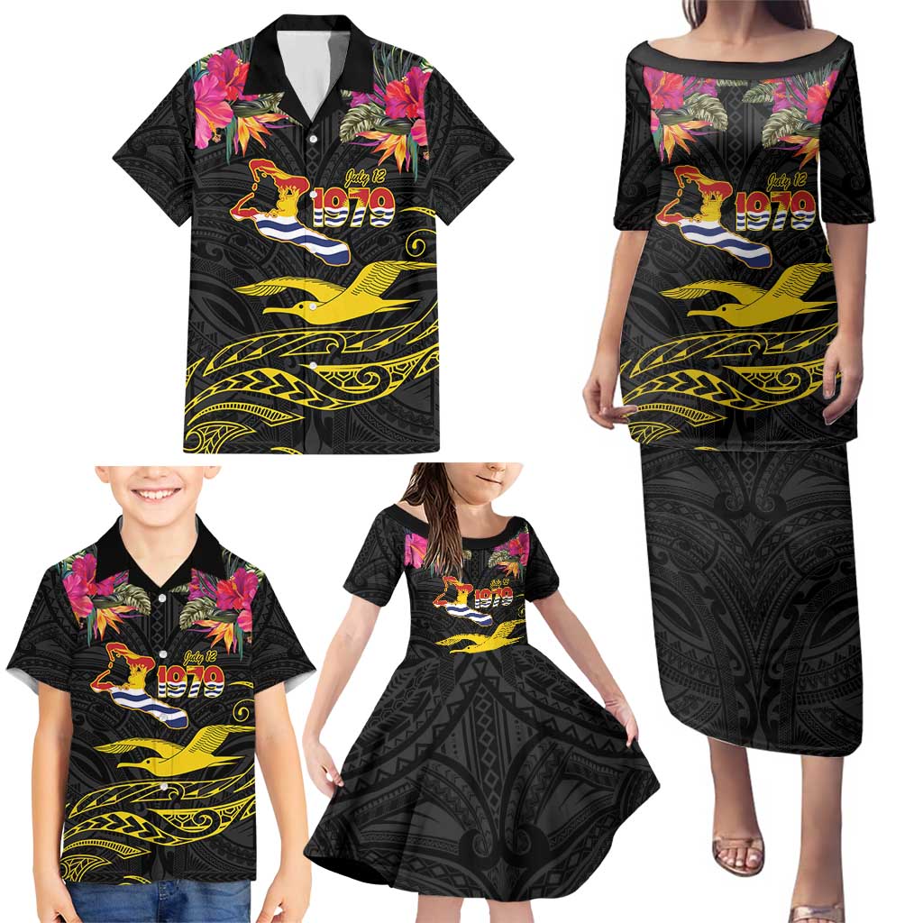 Kiribati Independence Day Personalised Family Matching Puletasi and Hawaiian Shirt Gold Frigatebird with Polynesian Pattern