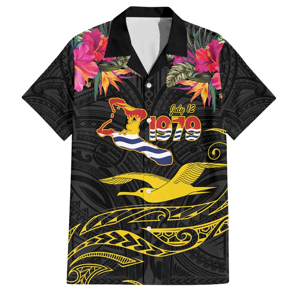 Kiribati Independence Day Personalised Family Matching Puletasi and Hawaiian Shirt Gold Frigatebird with Polynesian Pattern