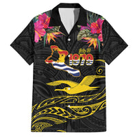 Kiribati Independence Day Personalised Family Matching Short Sleeve Bodycon Dress and Hawaiian Shirt Gold Frigatebird with Polynesian Pattern