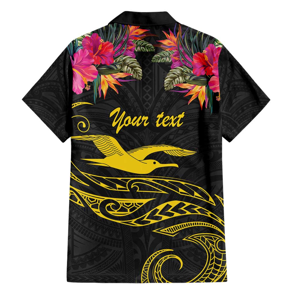 Kiribati Independence Day Personalised Family Matching Short Sleeve Bodycon Dress and Hawaiian Shirt Gold Frigatebird with Polynesian Pattern