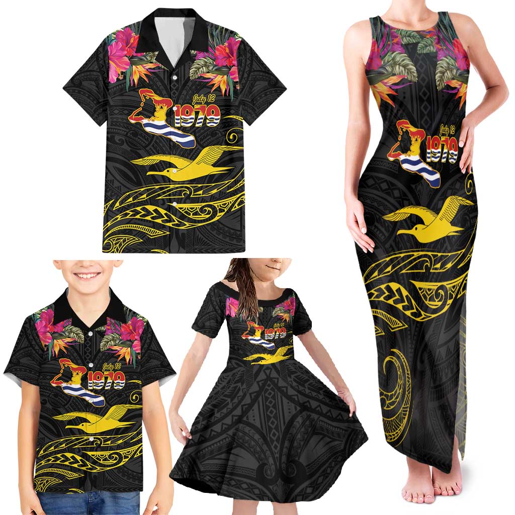 Kiribati Independence Day Personalised Family Matching Tank Maxi Dress and Hawaiian Shirt Gold Frigatebird with Polynesian Pattern