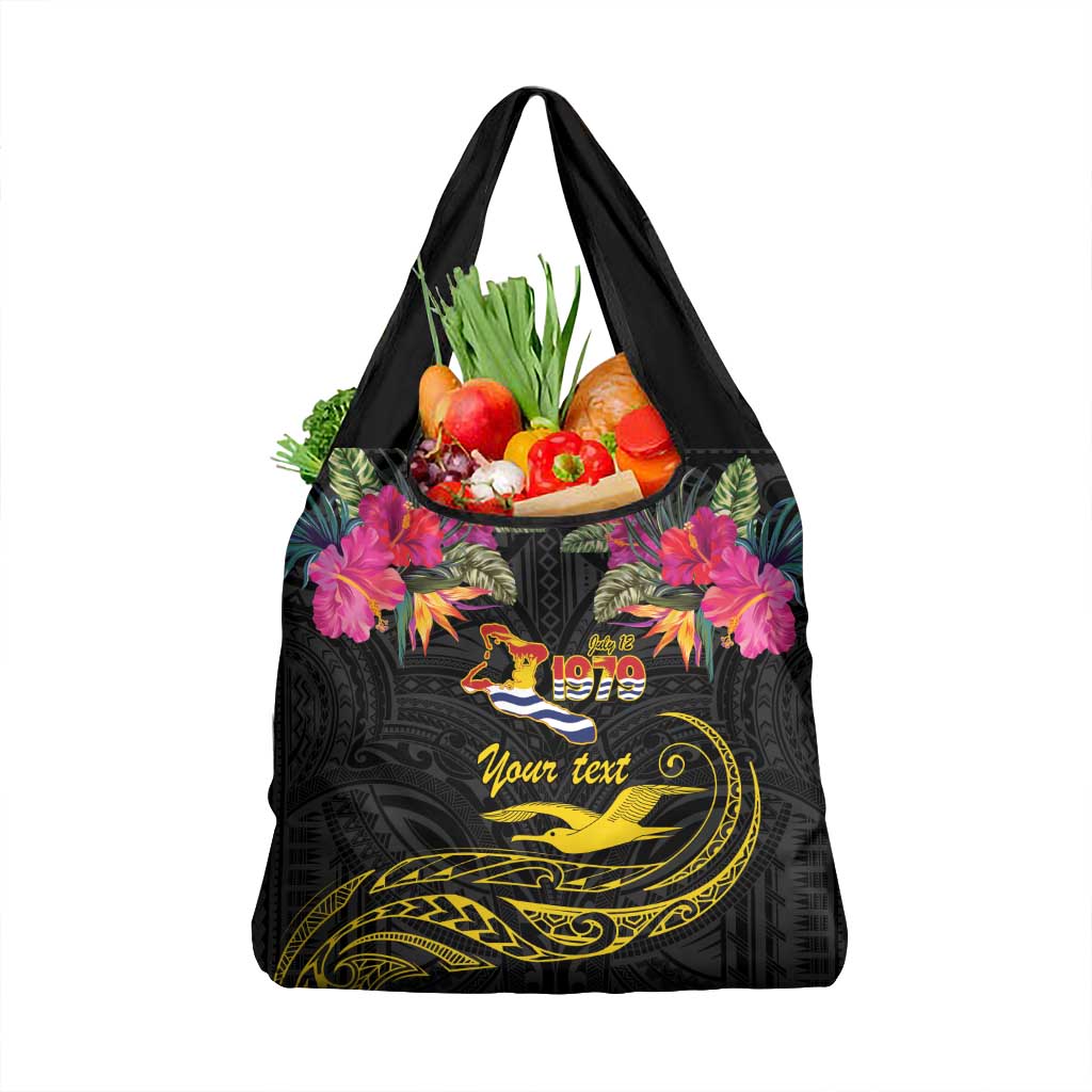Kiribati Independence Day Personalised Grocery Bag Gold Frigatebird with Polynesian Pattern
