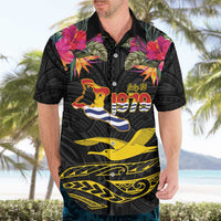 Kiribati Independence Day Personalised Hawaiian Shirt Gold Frigatebird with Polynesian Pattern