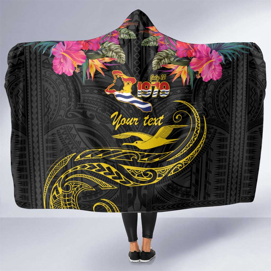Kiribati Independence Day Personalised Hooded Blanket Gold Frigatebird with Polynesian Pattern