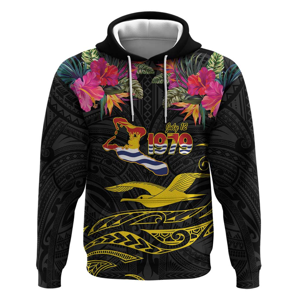 Kiribati Independence Day Personalised Hoodie Gold Frigatebird with Polynesian Pattern