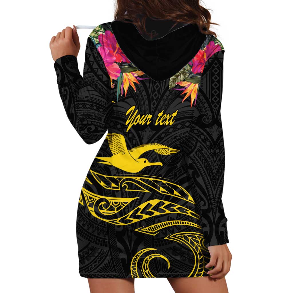 Kiribati Independence Day Personalised Hoodie Dress Gold Frigatebird with Polynesian Pattern