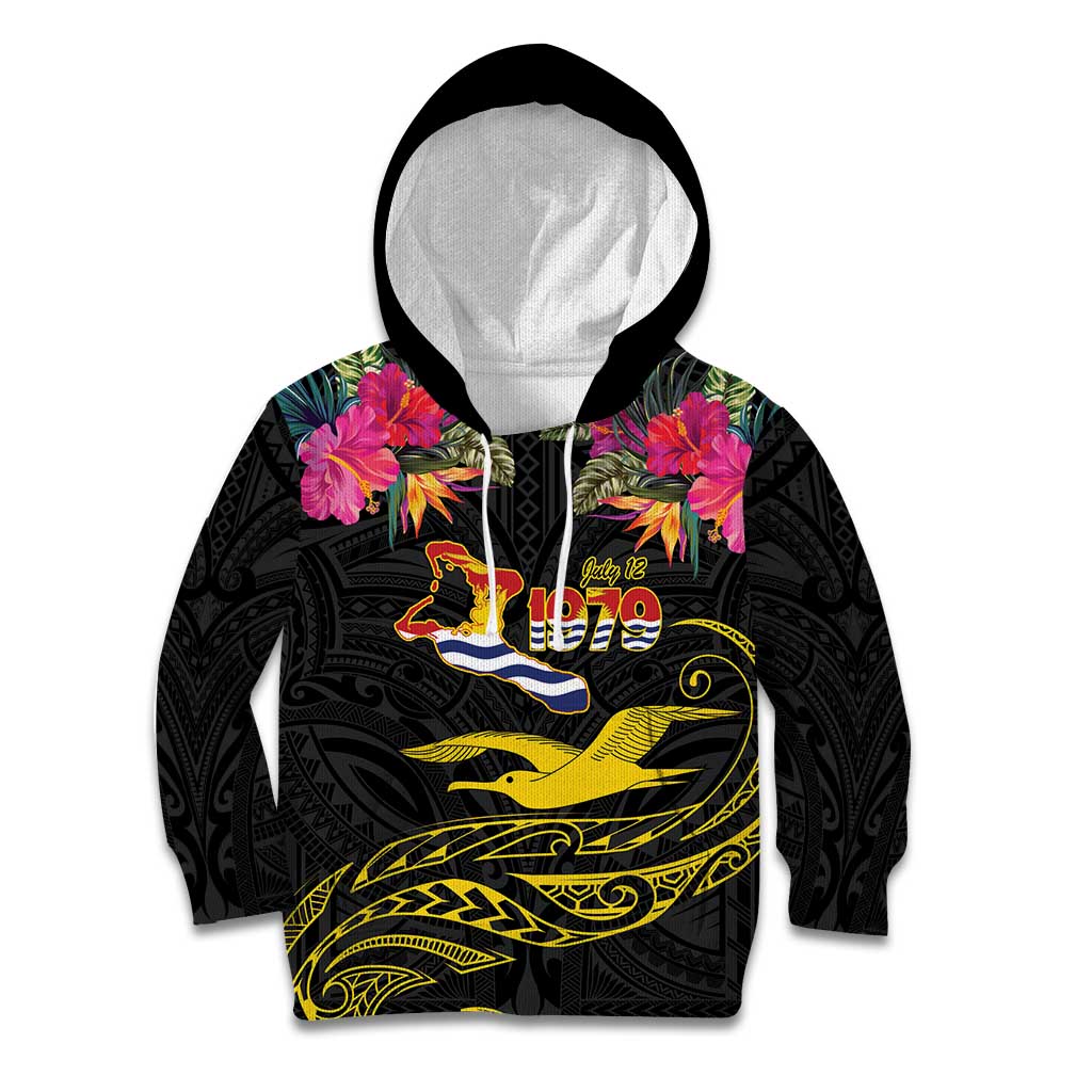 Kiribati Independence Day Personalised Kid Hoodie Gold Frigatebird with Polynesian Pattern