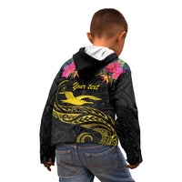 Kiribati Independence Day Personalised Kid Hoodie Gold Frigatebird with Polynesian Pattern
