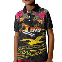 Kiribati Independence Day Personalised Kid Polo Shirt Gold Frigatebird with Polynesian Pattern