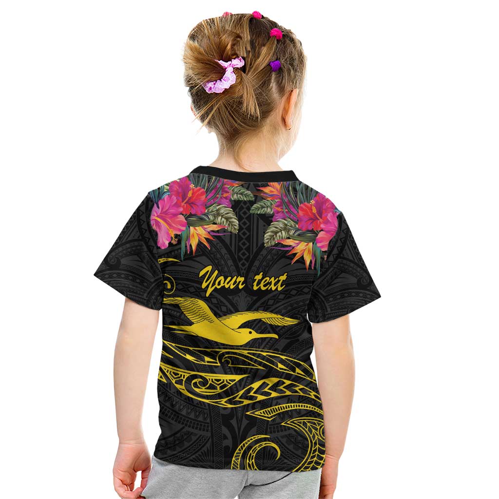 Kiribati Independence Day Personalised Kid T Shirt Gold Frigatebird with Polynesian Pattern