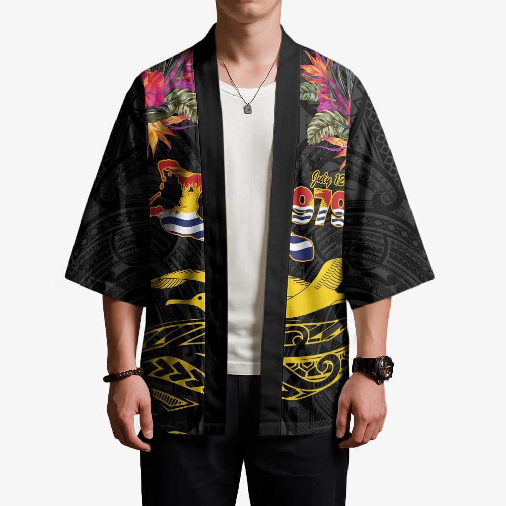 Kiribati Independence Day Personalised Kimono Gold Frigatebird with Polynesian Pattern - Polynesian Pride