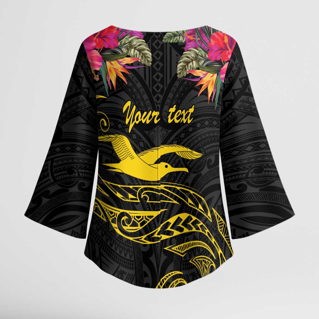Kiribati Independence Day Personalised Kimono Sleeve Blouse Gold Frigatebird with Polynesian Pattern - Polynesian Pride