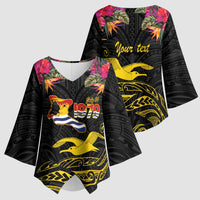 Kiribati Independence Day Personalised Kimono Sleeve Blouse Gold Frigatebird with Polynesian Pattern - Polynesian Pride