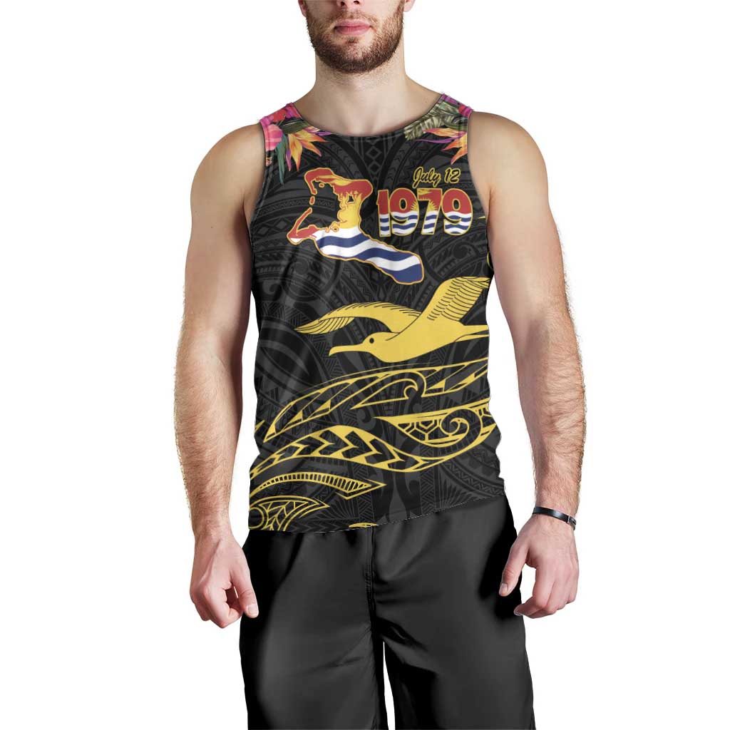 Kiribati Independence Day Personalised Men Tank Top Gold Frigatebird with Polynesian Pattern