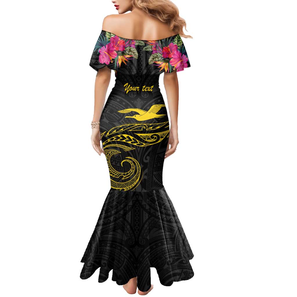 Kiribati Independence Day Personalised Mermaid Dress Gold Frigatebird with Polynesian Pattern