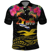 Kiribati Independence Day Personalised Polo Shirt Gold Frigatebird with Polynesian Pattern