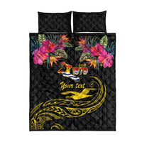 Kiribati Independence Day Personalised Quilt Bed Set Gold Frigatebird with Polynesian Pattern