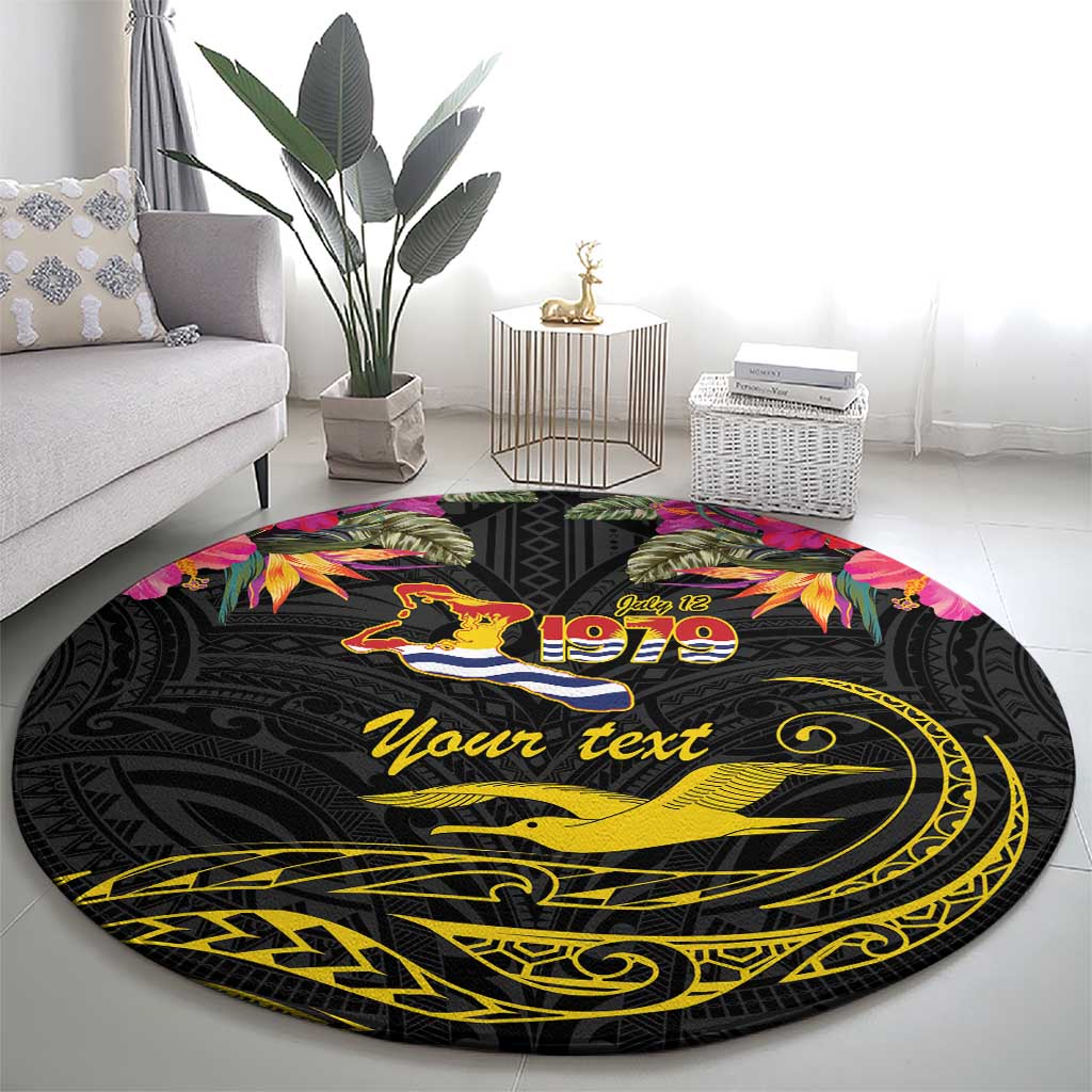 Kiribati Independence Day Personalised Round Carpet Gold Frigatebird with Polynesian Pattern