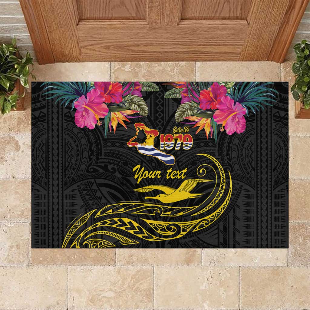 Kiribati Independence Day Personalised Rubber Doormat Gold Frigatebird with Polynesian Pattern