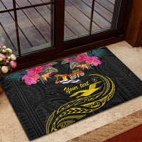 Kiribati Independence Day Personalised Rubber Doormat Gold Frigatebird with Polynesian Pattern