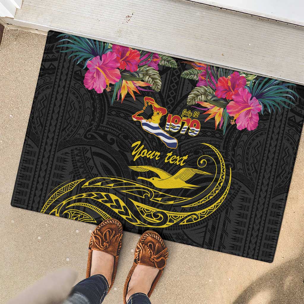 Kiribati Independence Day Personalised Rubber Doormat Gold Frigatebird with Polynesian Pattern