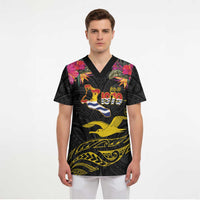 Kiribati Independence Day Personalised Scrub Top Gold Frigatebird with Polynesian Pattern - Polynesian Pride
