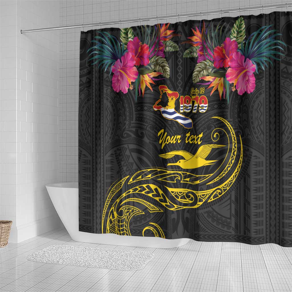 Kiribati Independence Day Personalised Shower Curtain Gold Frigatebird with Polynesian Pattern