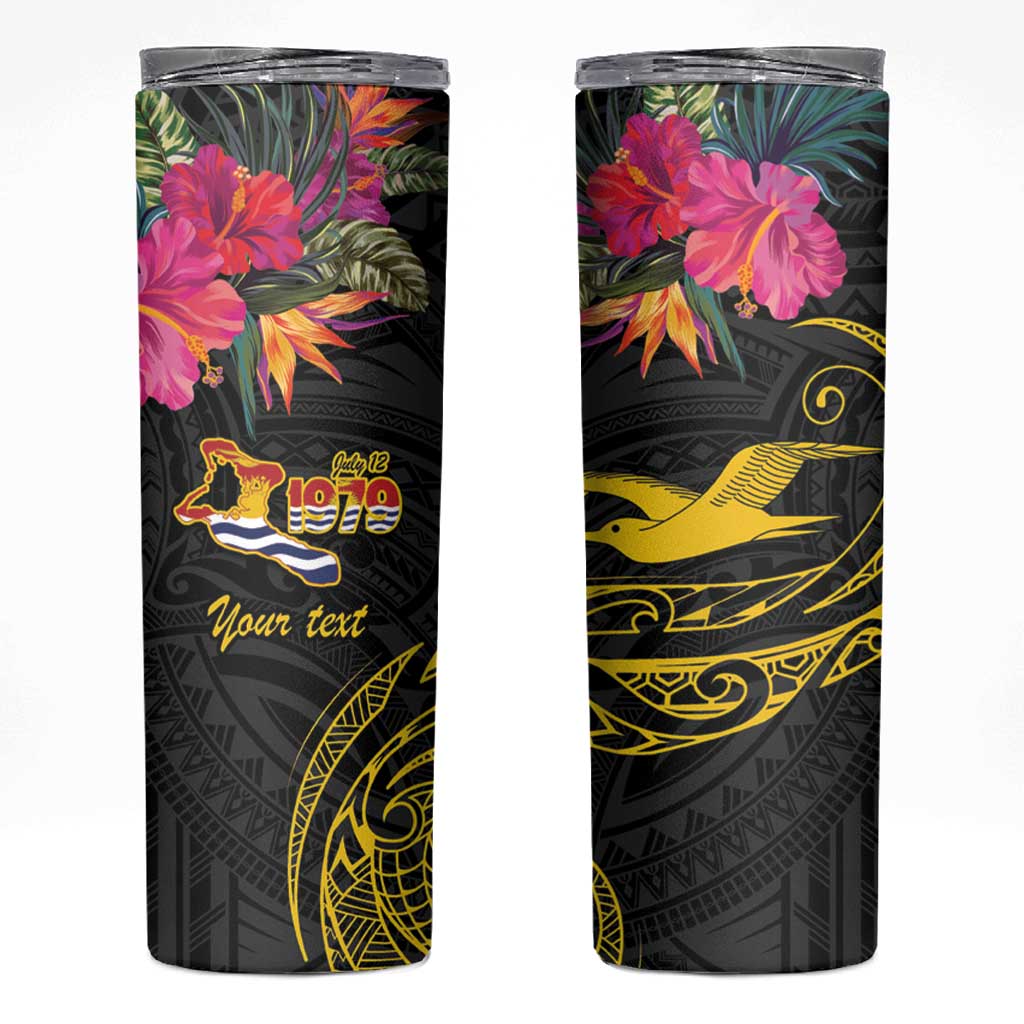 Kiribati Independence Day Personalised Skinny Tumbler Gold Frigatebird with Polynesian Pattern