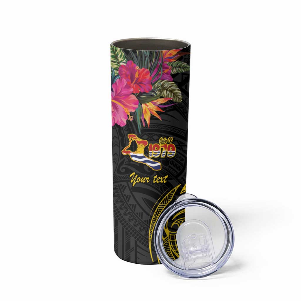 Kiribati Independence Day Personalised Skinny Tumbler Gold Frigatebird with Polynesian Pattern