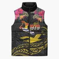 Kiribati Independence Day Personalised Sleeveless Puffer Jacket Gold Frigatebird with Polynesian Pattern - Polynesian Pride