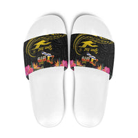 Kiribati Independence Day Personalised Slide Sandals Gold Frigatebird with Polynesian Pattern - Polynesian Pride