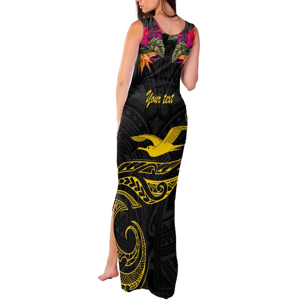 Kiribati Independence Day Personalised Tank Maxi Dress Gold Frigatebird with Polynesian Pattern