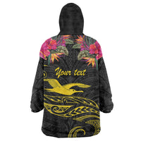 Kiribati Independence Day Personalised Wearable Blanket Hoodie Gold Frigatebird with Polynesian Pattern