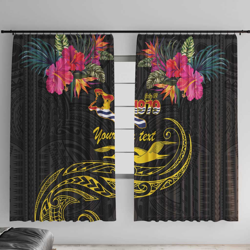 Kiribati Independence Day Personalised Window Curtain Gold Frigatebird with Polynesian Pattern